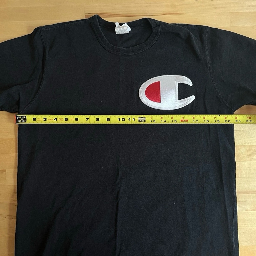 Vtg Champion Black Sz L Big C Logo Cotton Retro 80's Streetwear Skater T-Shirt - Picture 6 of 10